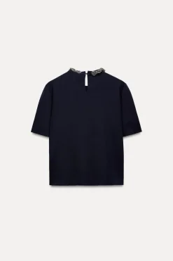 Sale TOP PUNTO LISO ABALORIOS CUELLO Mujer Cárdigan / Jerséis|Punto