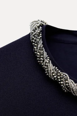 Sale TOP PUNTO LISO ABALORIOS CUELLO Mujer Cárdigan / Jerséis|Punto