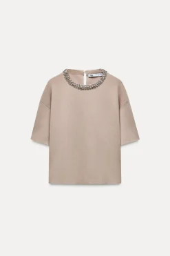 Online TOP PUNTO LISO ABALORIOS JOYA Mujer Cárdigan / Jerséis|Punto