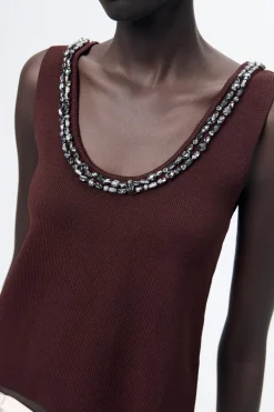 Fashion TOP PUNTO LISO ABALORIOS JOYA Mujer Cárdigan / Jerséis|Punto