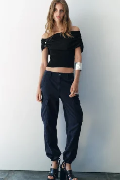 Outlet TOP PUNTO OFF SHOULDER ARANDELA METÁLICA Mujer Cárdigan / Jerséis|Punto