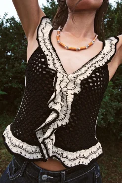 Sale TOP PUNTO POINTELLE VOLANTES Mujer Cárdigan / Jerséis|Punto