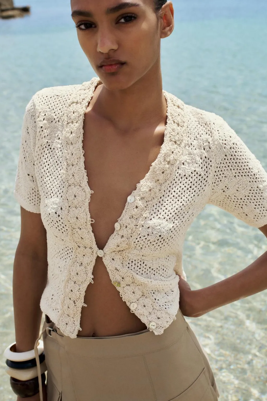 Discount TOP ROMÁNTICO PUNTO POINTELLE Mujer Cárdigan / Jerséis|Punto