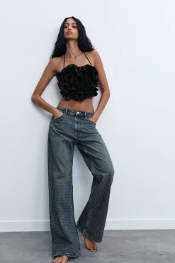 Fashion TOP SATINADO HALTER FLOR RELIEVE Mujer Tops / Bodies