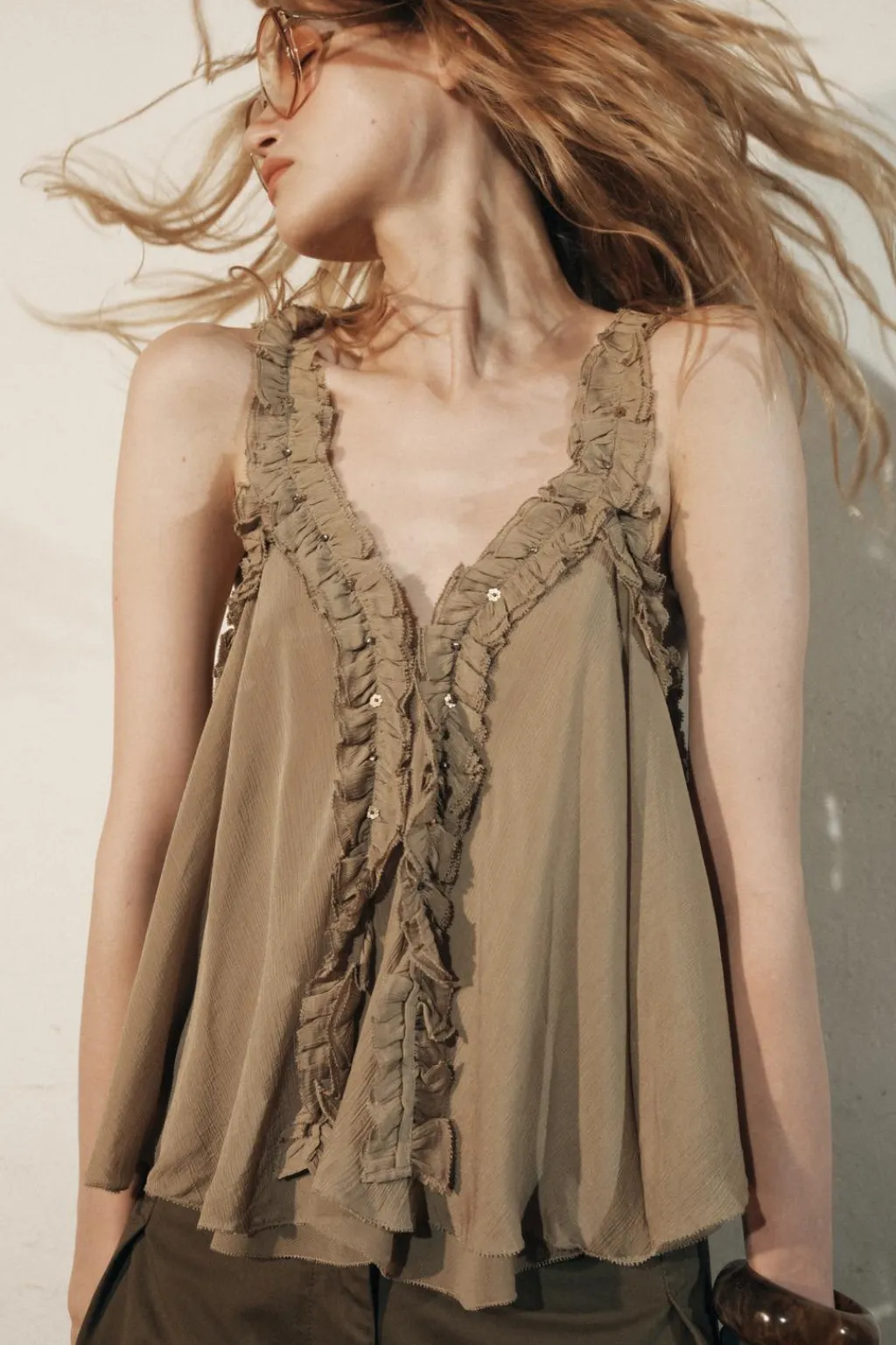 New TOP TIRANTES FRUNCES ZW COLLECTION Mujer Tops / Bodies