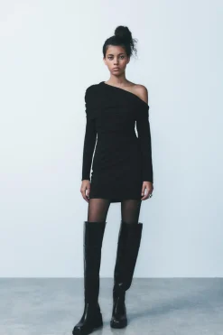 New VESTIDO ASIMÉTRICO PLIEGUES Mujer Vestidos