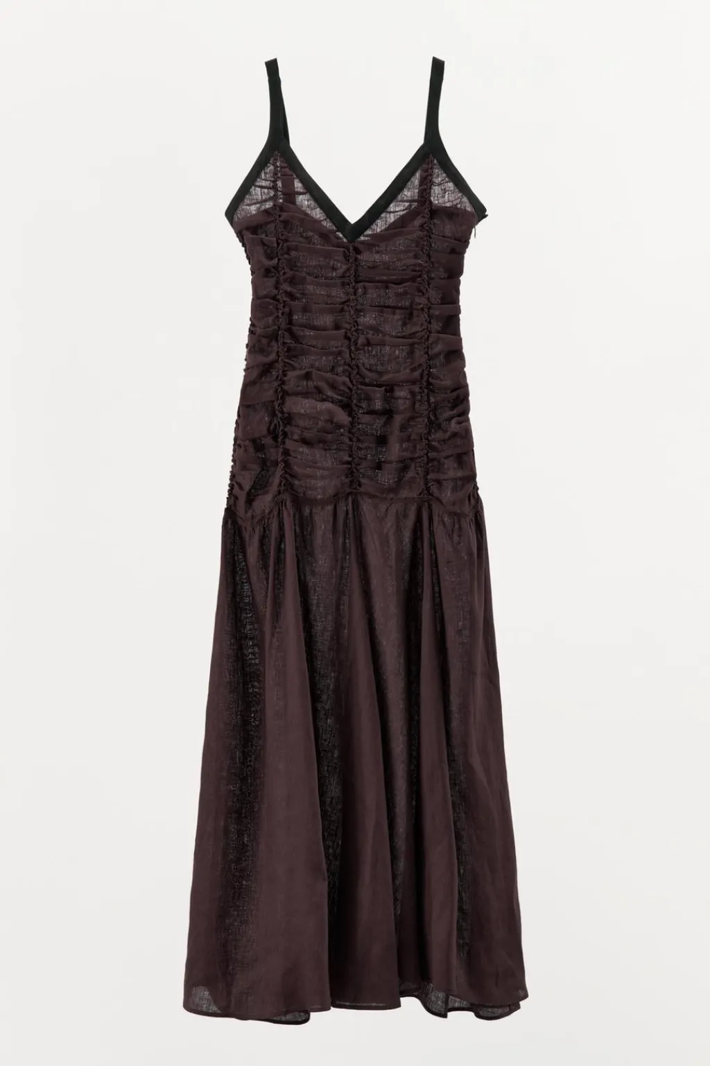 New VESTIDO 100% LINO DRAPEADO CONTRASTE Mujer Vestidos|Lenceria