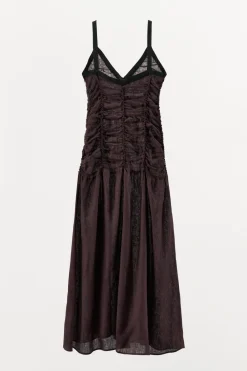 New VESTIDO 100% LINO DRAPEADO CONTRASTE Mujer Vestidos|Lenceria