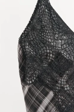 Clearance VESTIDO ASIMÉTRICO CUADROS ENCAJE Mujer Vestidos|Lenceria