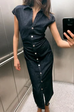 Clearance VESTIDO CAMISERO ENTALLADO MIDI Mujer Vestidos