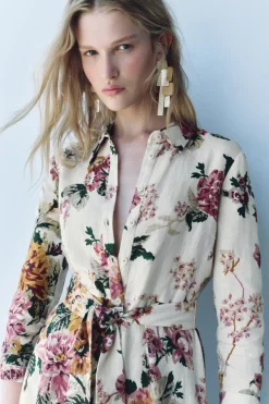 New VESTIDO CAMISERO LINO 100% ZW COLLECTION Mujer Vestidos