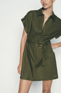 New VESTIDO CAMISERO MINI CON LINO Mujer Vestidos