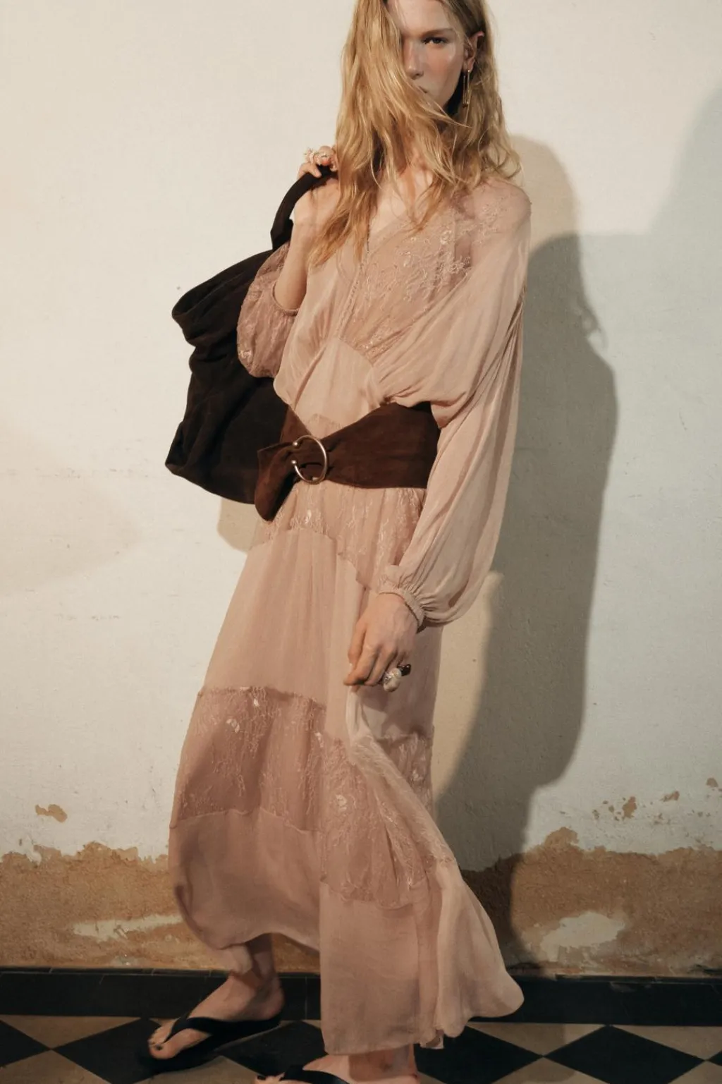 Sale VESTIDO COMBINADO ENCAJE ZW COLLECTION Mujer Vestidos