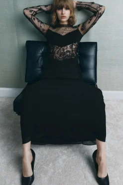 Clearance VESTIDO COMBINADO ENCAJE ABALORIOS Mujer Vestidos|Lenceria