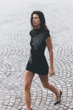 Hot VESTIDO CORTO BRILLOS PUNTO STRETCH Mujer Vestidos