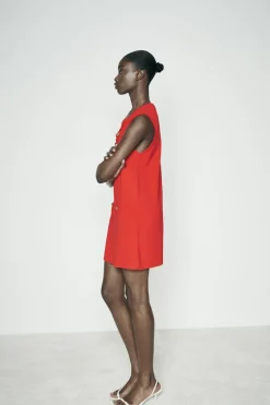 Online VESTIDO CORTO PUNTO LISO Mujer Vestidos|Cárdigan / Jerséis