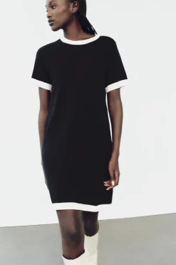 Fashion VESTIDO CORTO PUNTO LISO Mujer Vestidos|Cárdigan / Jerséis