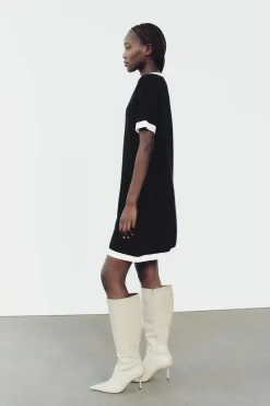 Fashion VESTIDO CORTO PUNTO LISO Mujer Vestidos|Cárdigan / Jerséis