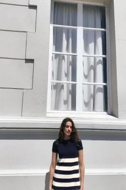 Online VESTIDO CORTO RAYAS PUNTO Mujer Vestidos|Cárdigan / Jerséis