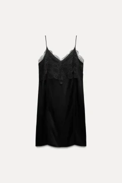 Outlet VESTIDO CORTO SATINADO PUNTILLA ZW COLLECTION Mujer Vestidos