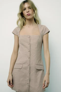 Hot VESTIDO CUADROS BOTONES Mujer Vestidos