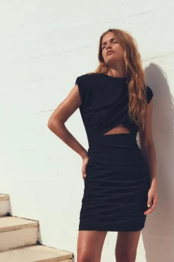 New VESTIDO CUT OUT DRAPEADO HOMBRERAS Mujer Vestidos