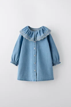 Niños ZARA 1½ - 6 Años·Vestidos / Petos|1½ - 6 Años·Jeans / Denim<VESTIDO DENIM BORDADOS