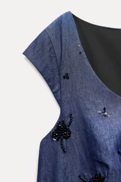 Fashion VESTIDO EFECTO DENIM ABALORIOS ZW COLLECTION Mujer Vestidos