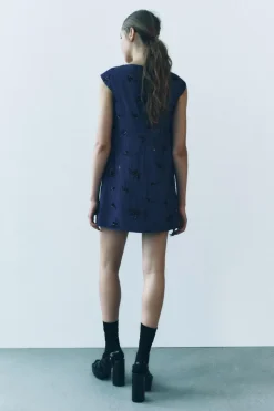 Fashion VESTIDO EFECTO DENIM ABALORIOS ZW COLLECTION Mujer Vestidos