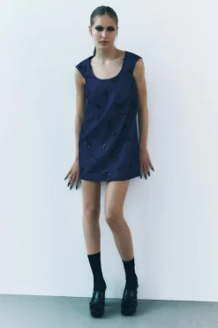 Fashion VESTIDO EFECTO DENIM ABALORIOS ZW COLLECTION Mujer Vestidos