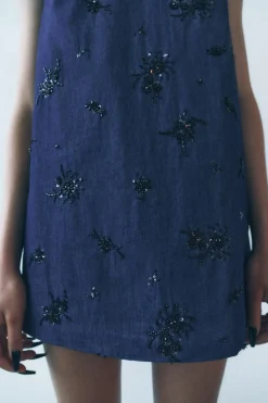 Fashion VESTIDO EFECTO DENIM ABALORIOS ZW COLLECTION Mujer Vestidos