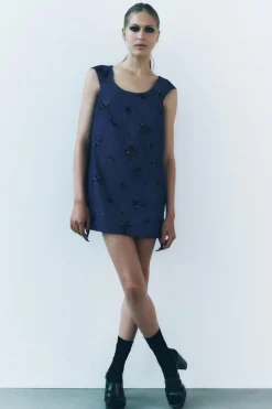 Fashion VESTIDO EFECTO DENIM ABALORIOS ZW COLLECTION Mujer Vestidos