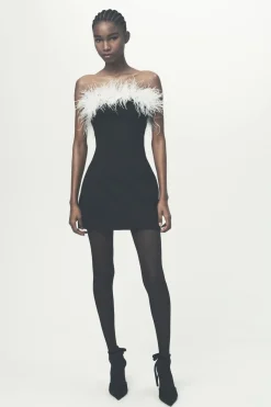 Discount VESTIDO ELÁSTICO PLUMAS Mujer Vestidos