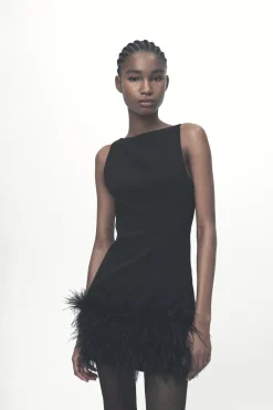 Fashion VESTIDO ELÁSTICO PLUMAS Mujer Vestidos