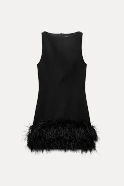 Fashion VESTIDO ELÁSTICO PLUMAS Mujer Vestidos