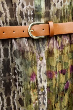 Discount VESTIDO ESTAMPADO HILO METALIZADO CINTURÓN Mujer Vestidos