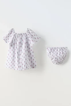 Niños ZARA 6 - 18 Meses·Vestidos / Monos|6 - 18 Meses·Braguitas / Bermudas<VESTIDO ESTAMPADO RAYAS Y FLORES