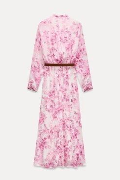 Clearance VESTIDO ESTAMPADO VOLANTES CINTURÓN Mujer Vestidos