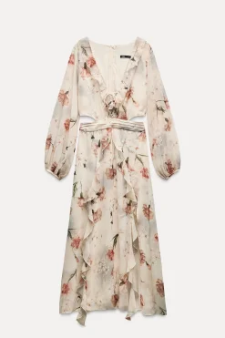 Hot VESTIDO FLORES VOLANTES CUT OUT Mujer Vestidos