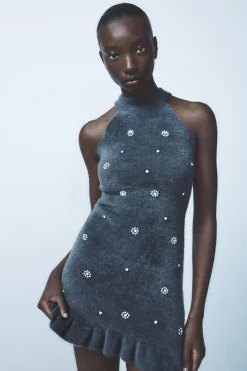 Clearance VESTIDO HALTER EFECTO PELO ABALORIOS Mujer Vestidos