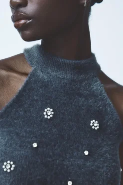 Clearance VESTIDO HALTER EFECTO PELO ABALORIOS Mujer Vestidos