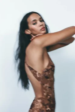 New VESTIDO HALTER FLORES TERCIOPELO Mujer Vestidos