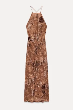 New VESTIDO HALTER FLORES TERCIOPELO Mujer Vestidos