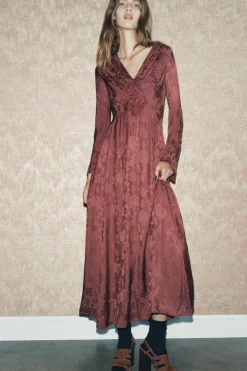 Hot VESTIDO JACQUARD BORDADO ZW COLLECTION Mujer Vestidos