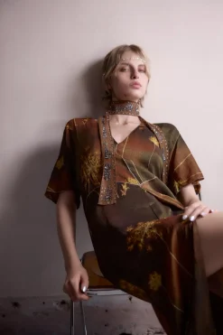 Clearance VESTIDO KAFTÁN HILO METALIZADO ABALORIOS Mujer Vestidos