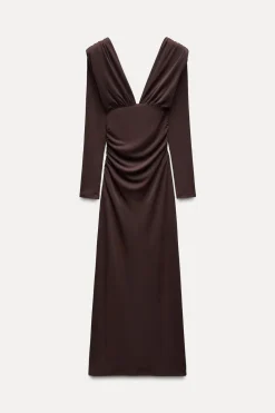 Outlet VESTIDO LARGO HOMBRERAS FRUNCES Mujer Vestidos