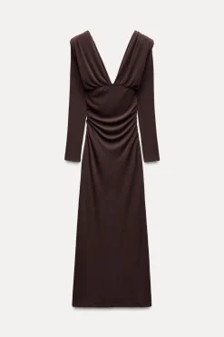 Outlet VESTIDO LARGO HOMBRERAS FRUNCES Mujer Vestidos