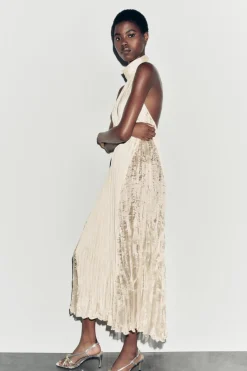 Online VESTIDO LARGO PLISADO Mujer Vestidos