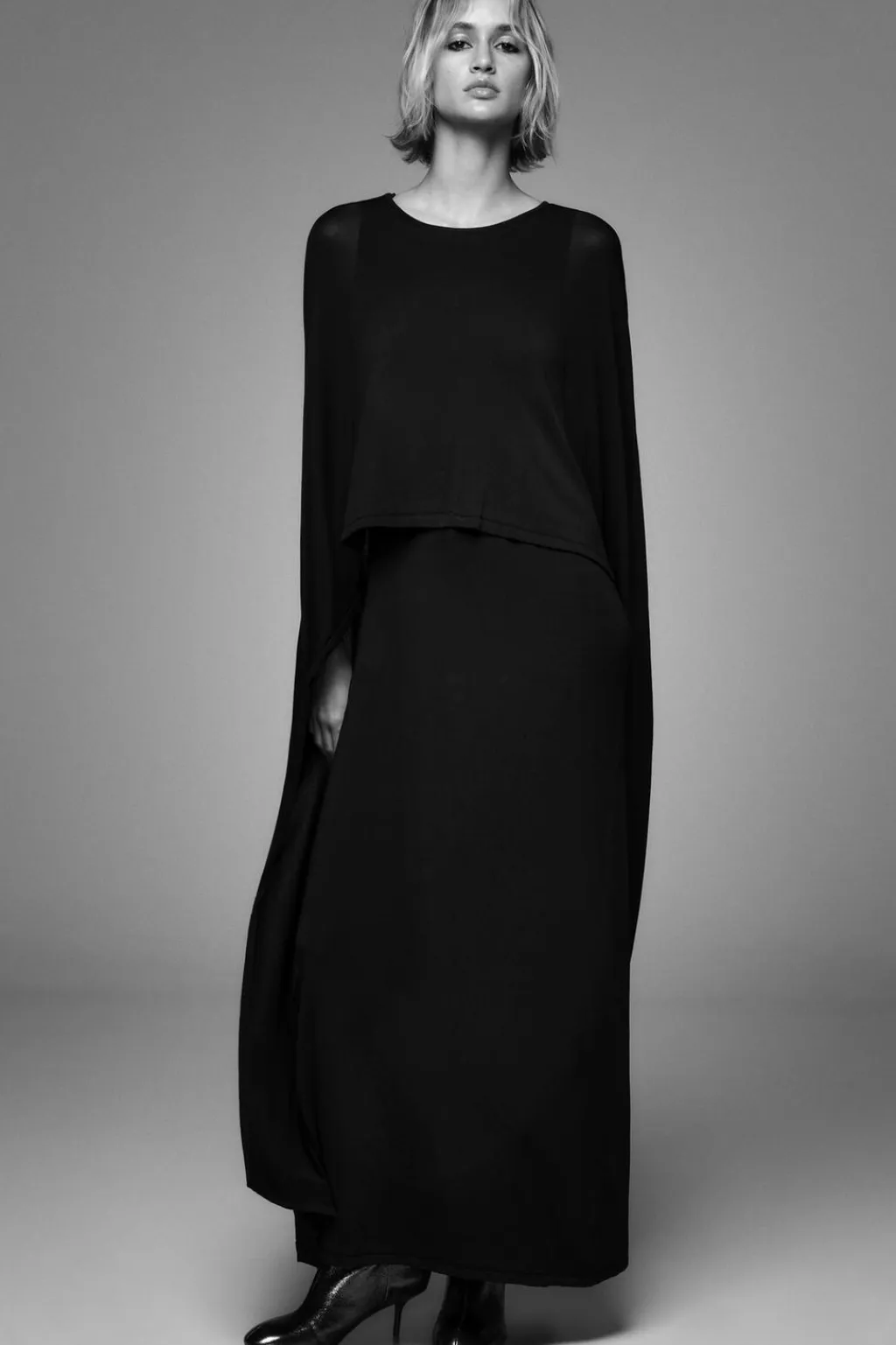 Fashion VESTIDO LARGO PUNTO CAPA Mujer Vestidos|Cárdigan / Jerséis