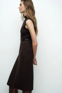 Online VESTIDO LARGO PUNTO CINTURÓN Mujer Vestidos|Cárdigan / Jerséis